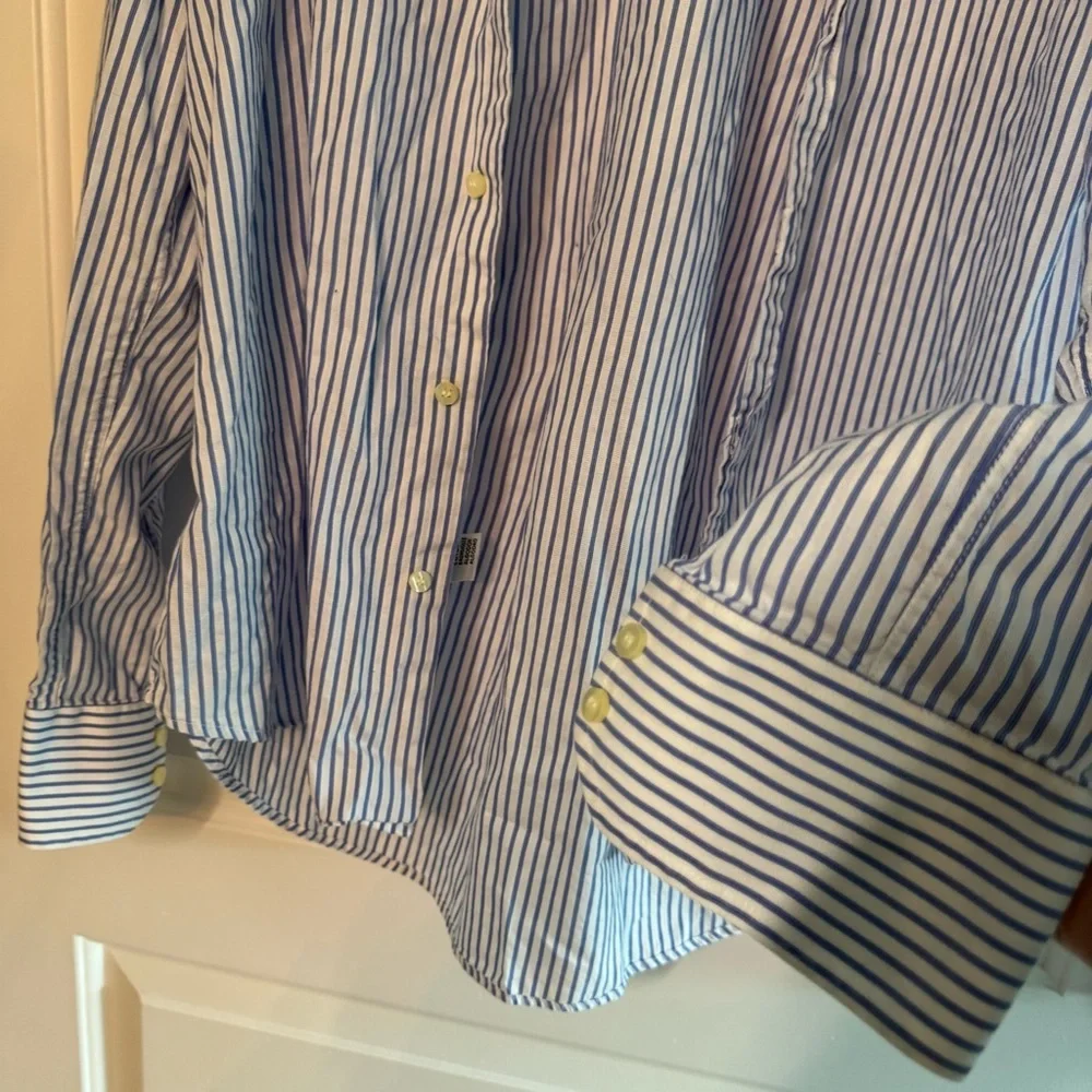 Valentino Roma Long Sleeve Pinstriped Button Down Shirt Blue White Size 41
